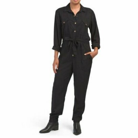 Young Fabulous & Broke Golly Utility Belted Jumpsuit Black - Picture 1 of 9